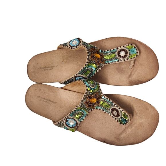 Cloud walkers Beaded Sandals Women's 11 - Green and Brown Wedge - Picture 1 of 4